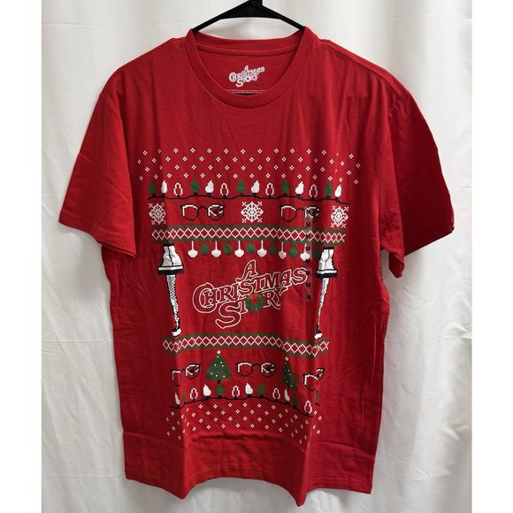 A Christmas Story Ugly Sweater Style Graphic Tee Men's Size Medium Red - Picture 1 of 7